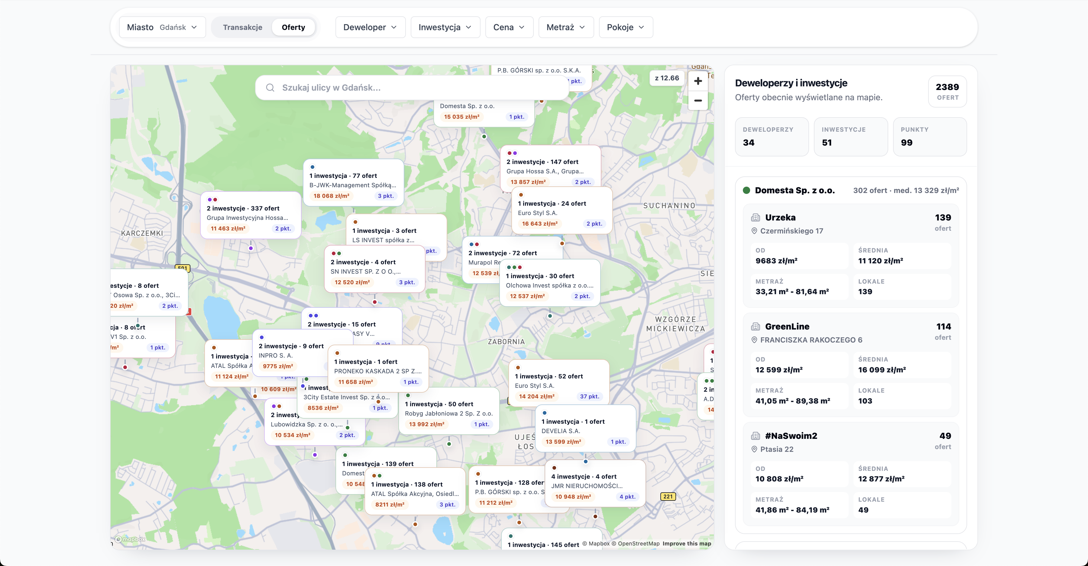 Oferty deweloperów i nowych inwestycji na mapie
