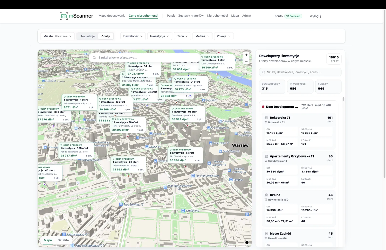 Mapa cen mieszkań w mScanner